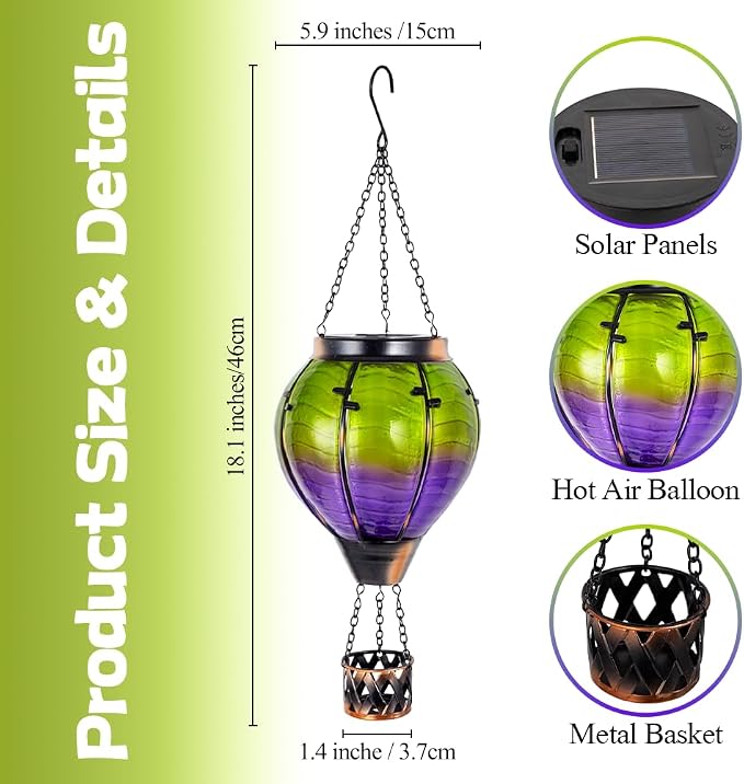Gradient Hot Air Balloon Solar Lanterns Outdoor Waterproof, Gradient Glass - Image 4