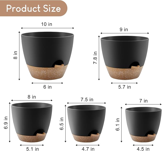 Plant Pots 10/9/8/7.5/7 inch, Self Watering Planters - Image 2