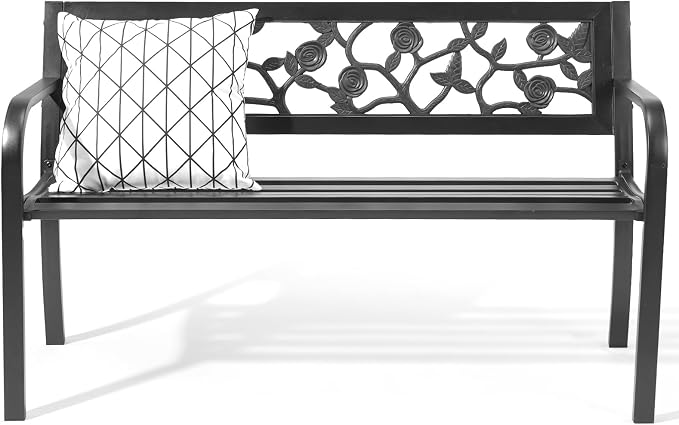 VINGLI Outdoor Metal Bench w/PVC Back by VINGLI
