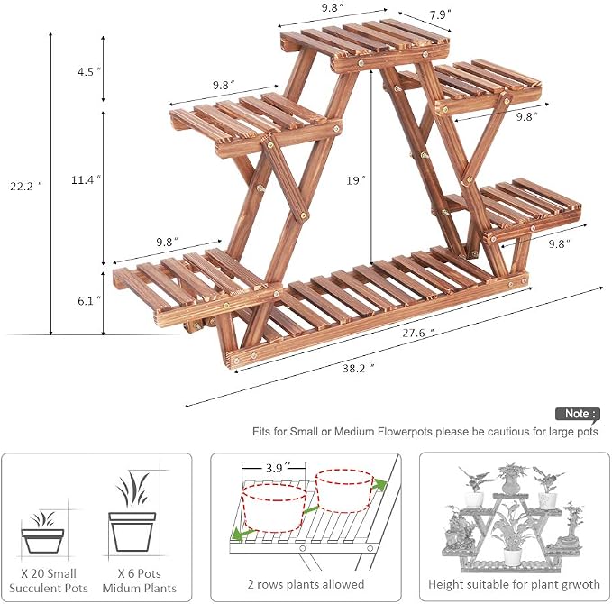 Wood Plant Stand Indoor, 6 Tiered Plant Shelf - Image 2