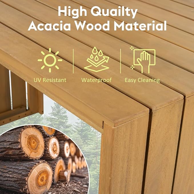 5 Piece Outdoor Bar Set, Patio Acacia Wood Bar Height Table & Four Stools - Image 5
