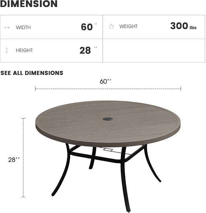 Patio Dining Table for 8-10, Round Metal Outdoor Table - Image 2