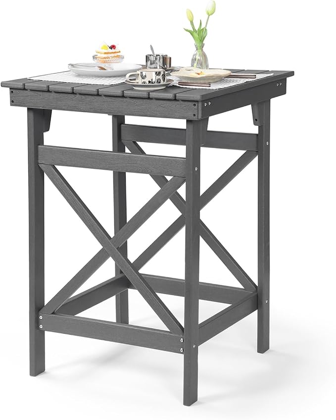 HDPE Outdoor Bar Table, All Weather HDPE Patio High Top Pub Table, Square HDPE by SeeHill