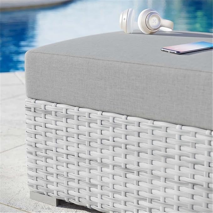Modway Convene Wicker Rattan Outdoor Patio Ottoman in Light Gray Gray - Image 6