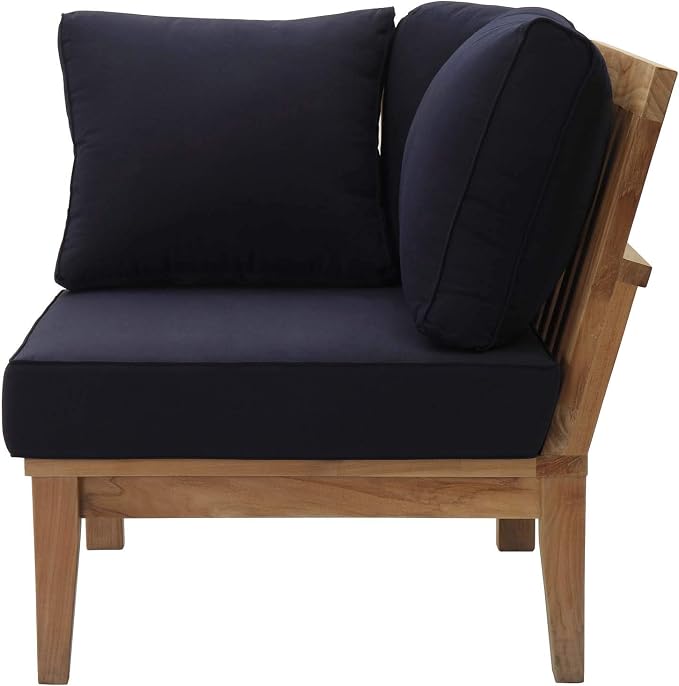 Modway Marina Outdoor Patio Teak Corner Sofa in Natural Navy - Image 4