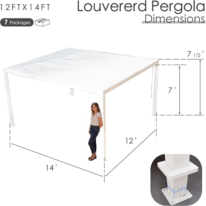 Kozyard Outdoor Louvered Pergola 12ft x 14ft Pergola Sun Shade All-Weather - Image 8