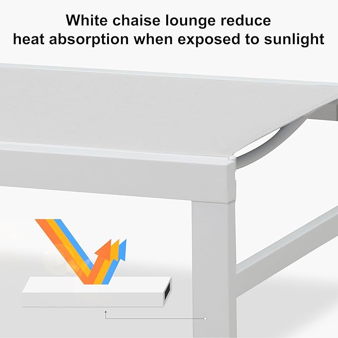 PURPLE LEAF Outdoor Chaise Lounge Chairs Set of 2 White Aluminum Lounge Chair - Image 4