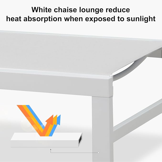 PURPLE LEAF Lounge Chair Outdoor Set 2 Pieces White Aluminum Chaise Lounge - Image 4