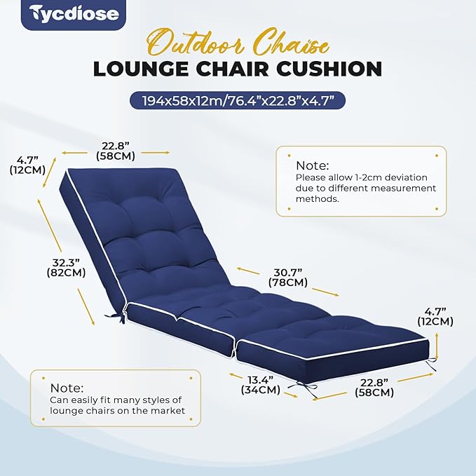 Outdoor Chaise Lounge Chair Cushion, Non-Slip Patio Chaise Lounge Cushions - Image 3