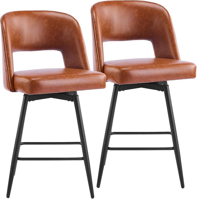 VINGLI Bar Stools Set of 2, Upholstered Barstools - Image 9