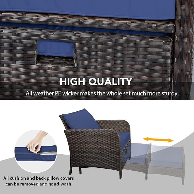LEVELEVE Balcony Furniture 5 Piece Patio Conversation Set, PE Wicker Rattan - Image 5