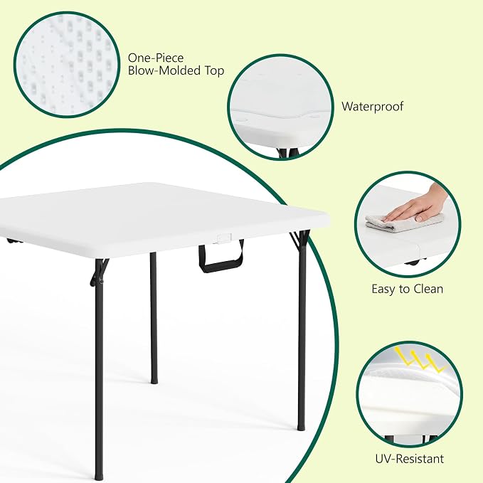 36 Inch Folding Card Table, Fold-in-Half Square Portable Table - Image 4