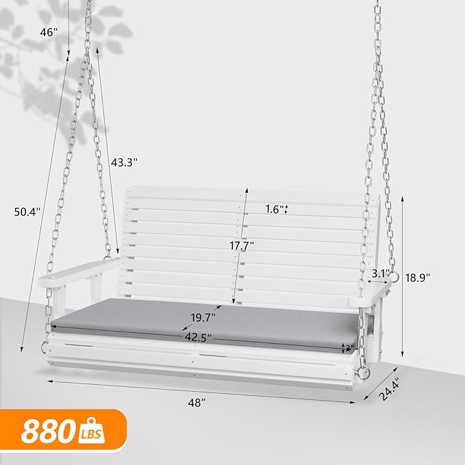 VINGLI Outdoor 4 FT Porch Swing, Heavy Duty 880 LBS Wooden Patio Swings - Image 5