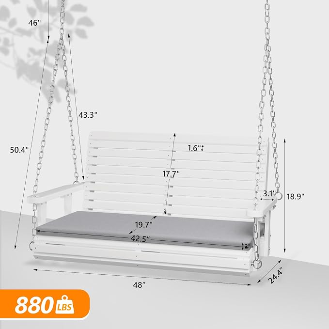 VINGLI Wooden Porch Swing, Heavy Duty 880 LBS Hanging Patio Bench - Image 4