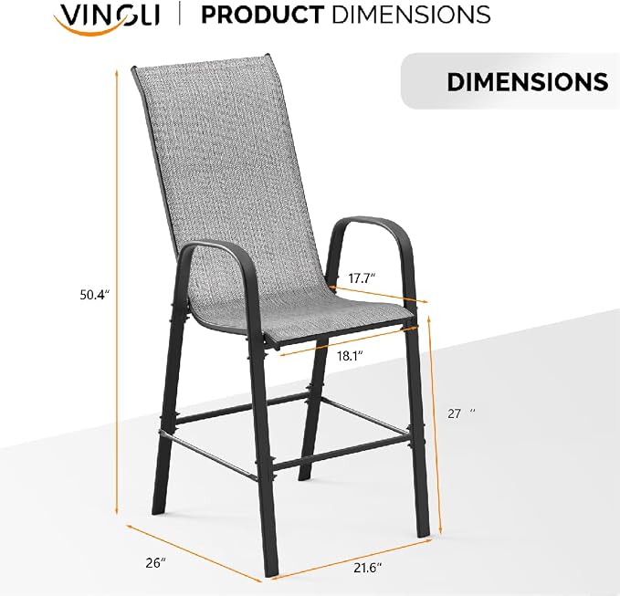 VINGLI Set of 6 Stackable Outdoor Bar Stools – Sling Chairs - Image 3