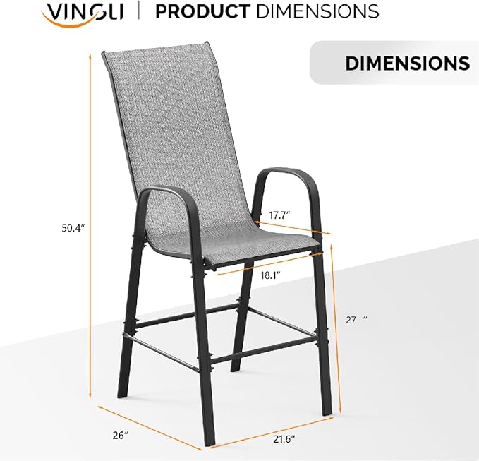 VINGLI Set of 4 Stackable Outdoor Bar Stools – Sling Chairs - Image 3
