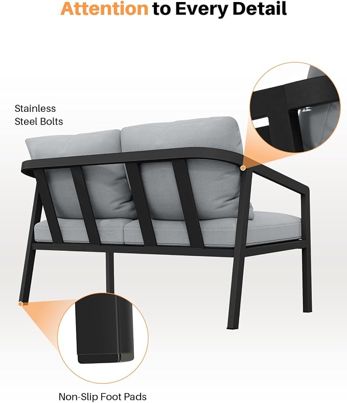 Outdoor Patio Loveseat, Never-Rust Aluminum Outdoor Loveseat Couch - Image 9