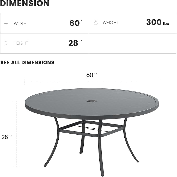 Patio Dining Table for 8-10, Round Metal Outdoor Table - Image 3