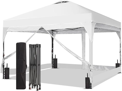 10x10 FT Pop Up Canopy with 4 Clear PVC Sidewalls, Instant 1-Button Push Canopy by Oneofics
