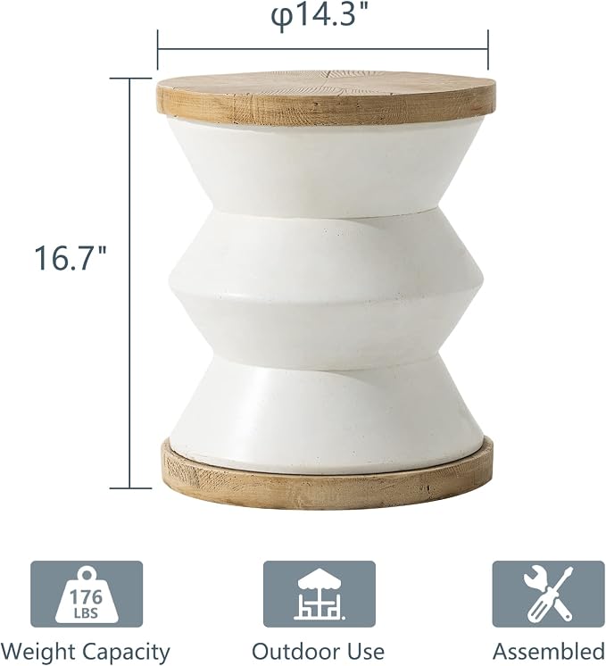 COSIEST Outdoor Side Table Set of 2, Round MgO Concrete Side Table, Patio End - Image 3