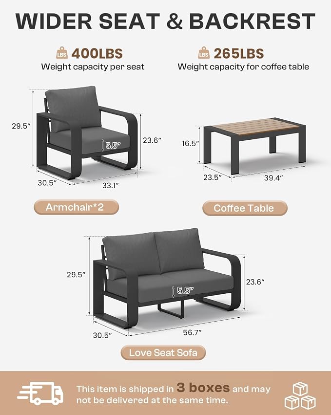 Aluminum Outdoor Patio Couch Loveseat, Oversized Patio Sofa - Image 9