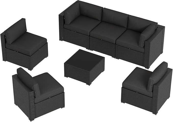 Aoxun 7 Piece Patio Furniture Set, Wicker Rattan Patio Sectional Sofa, Outdoor - Image 6