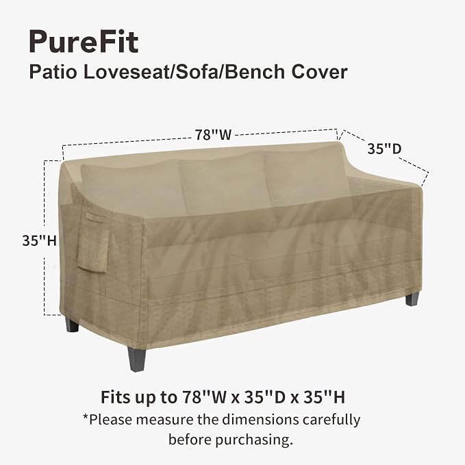 PureFit Outdoor Couch Cover Waterproof Patio Sofa Furniture Covers, 3-Seater - Image 2