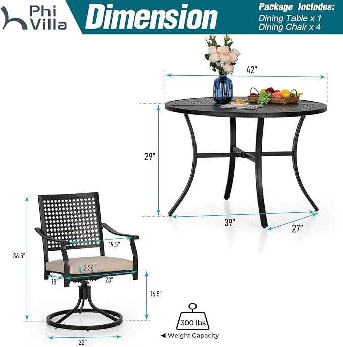 PHI VILLA 5 Pieces Outdoor Round Dining Set - Image 9