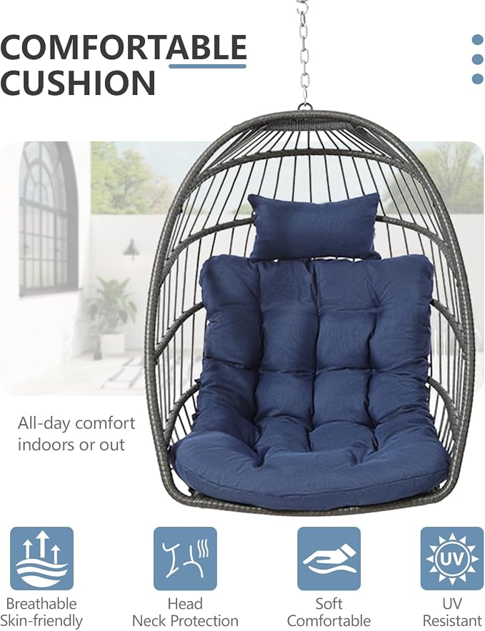 SWITTE Egg Chair Outdoor with Stand, Indoor Wicker Hanging Egg Swing Chair with - Image 5