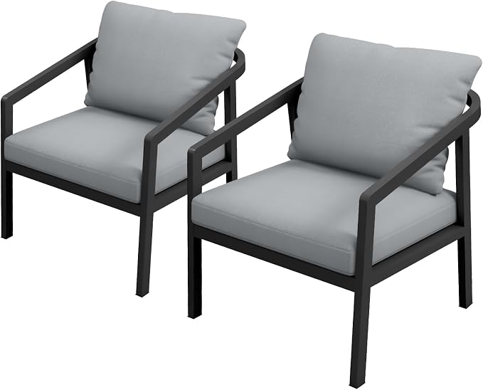 Patio Sofa Chairs Set of 2, Never-Rust Aluminum Outdoor Armchair by SeeHill