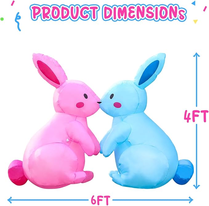 Domkom 6FT Long Easter Inflatable Bunnies Outdoor Decorations, Build-in LED - Image 5