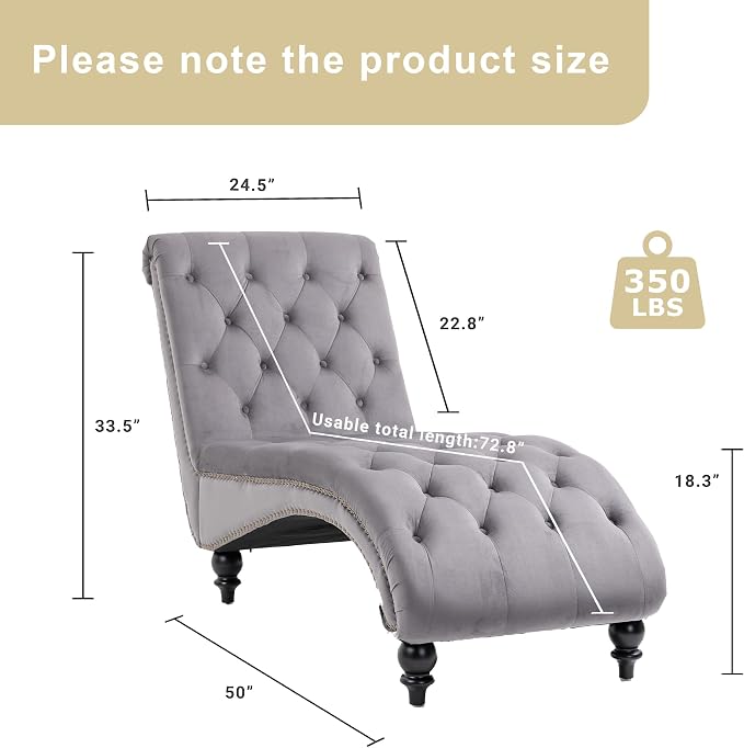 Chaise Lounge Indoor, Velvet Upholstered Lounge Chair Button-Tufted Armless - Image 2