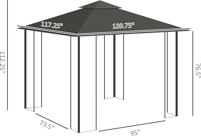 Outsunny 10' x 11.5' Metal Patio Gazebo, Double Roof Outdoor Gazebo Canopy - Image 7