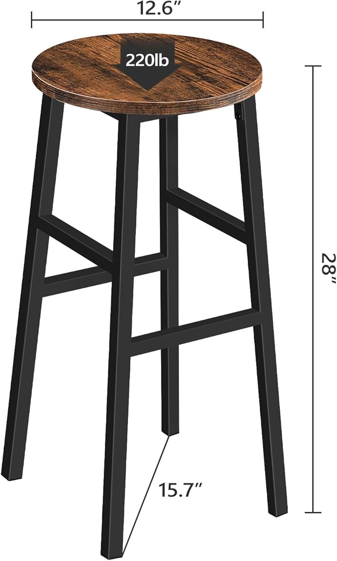 Bar Stools, 28 Inch Kitchen Breakfast Bar Chairs, Industrial Bar Stools - Image 3