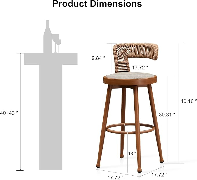 PURPLE LEAF Outdoor Swivel Bar Height Stools Set of 4 Metal Modern Wicker Bar - Image 3