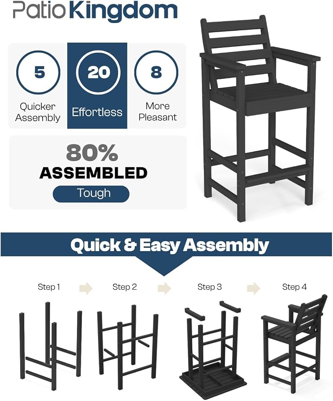 5-Piece Bar Height Adirondack Chairs and Table Set, Outdoor Patio Bar Set - Image 2