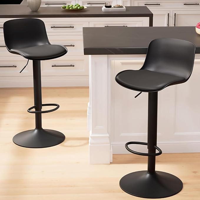 Kidol & Shellder Bar Stools Set of 2 Black Adjustable Swivel Barstools Modern by KidolShellder