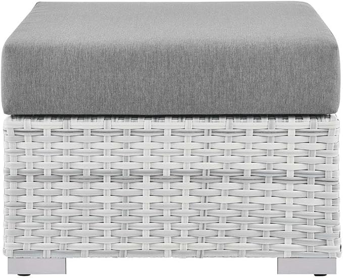 Modway Convene Wicker Rattan Outdoor Patio Ottoman in Light Gray Gray - Image 4
