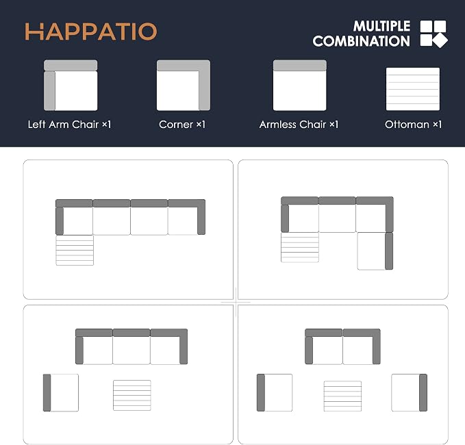 HAPPATIO 5 Piece Patio Conversation Set, All-Weather Patio Furniture Set - Image 8