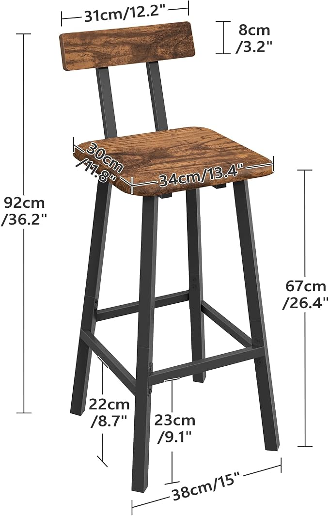 Bar Stools, Counter Stools for Bar, Living Room, and Dining Room, Rustic Brown - Image 2