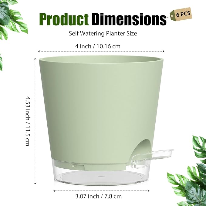 Plant Pots 4 Inch Self Watering Pots, 6 Pack Plastic Planters - Image 5