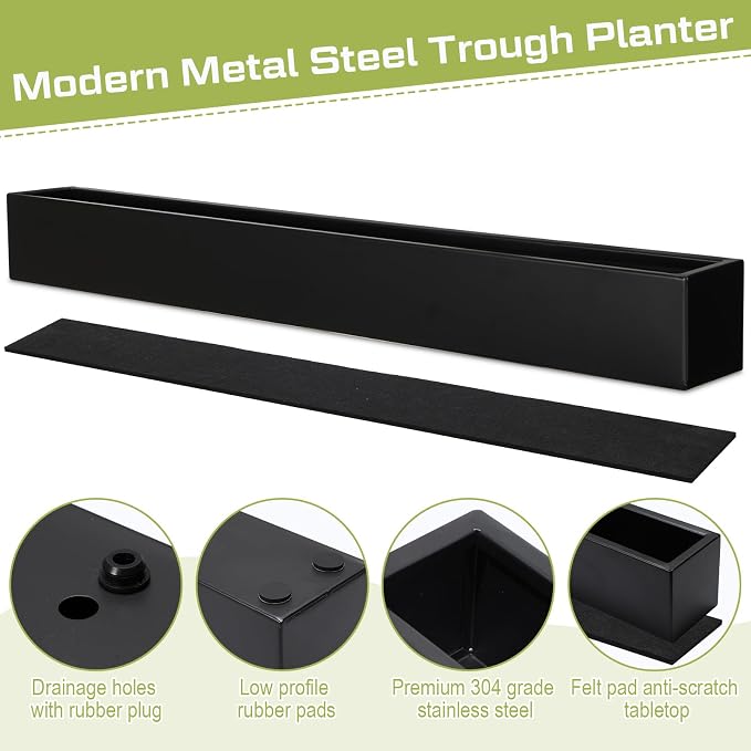32 x 3.5 x 3.5 Inch Long Rectangular Planter Box Window Sill Plant Box Metal - Image 6