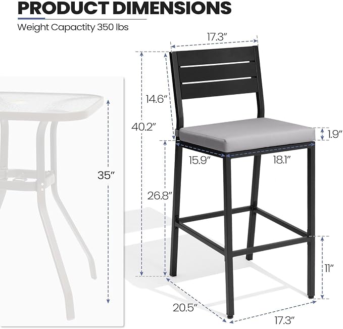 Crestlive Products Outdoor Bar Stools Set of 2, Patio Counter Height Barstools - Image 2
