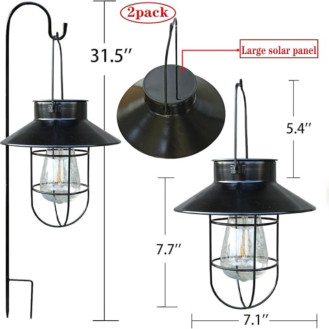 Solar Lantern 2pack Outdoor Hanging Light- Waterproof Vintage Metal Light - Image 3