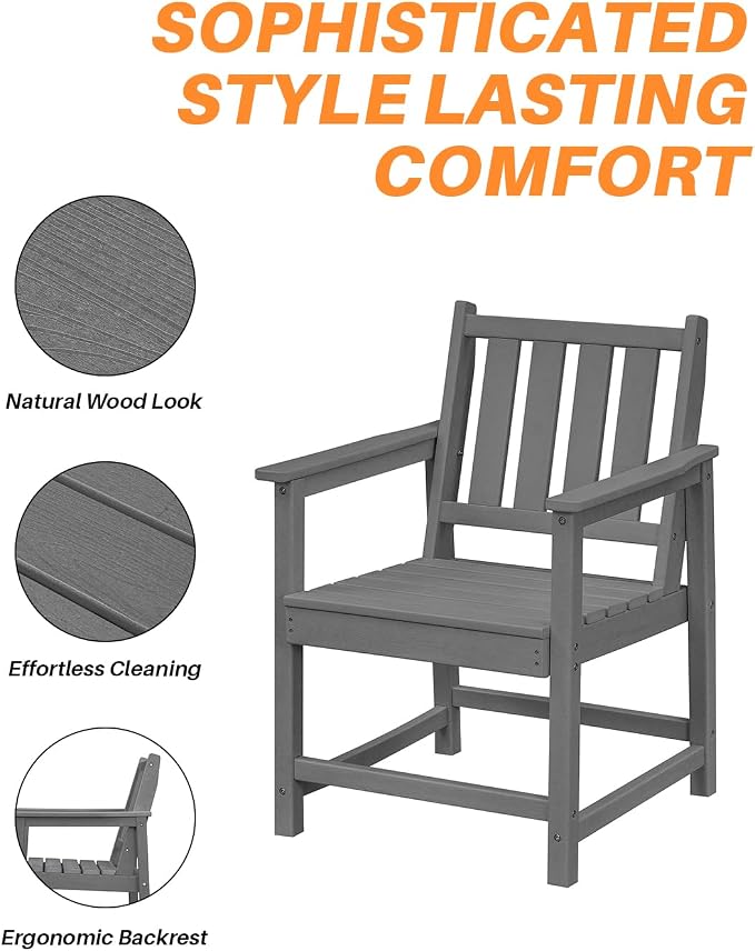Patio Dining Chair Set of 2, HDPE Outdoor Dining Chair, Ergonomic HDPE Dining - Image 8