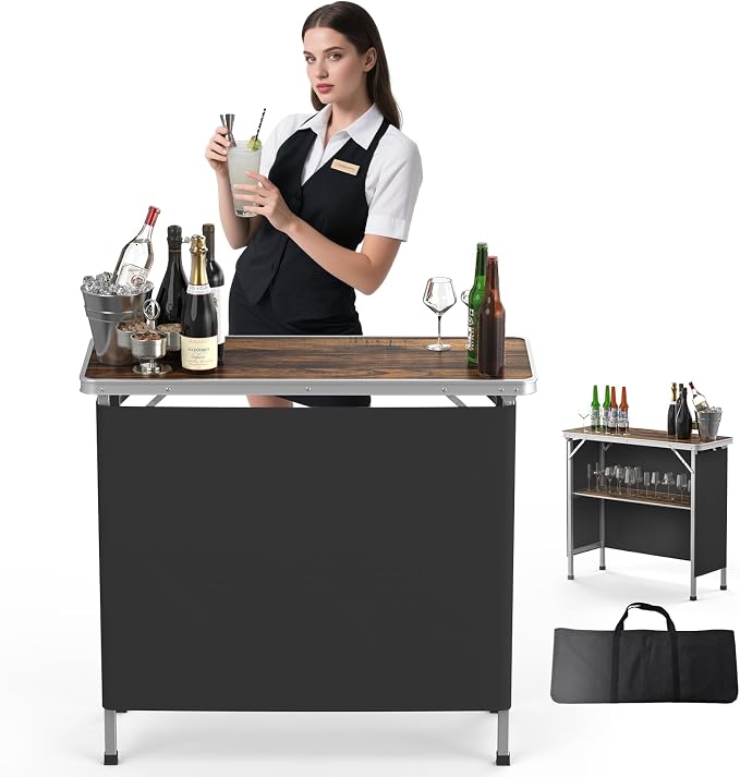 VINGLI 39" Portable Bar Table, Mobile Bar Table by VINGLI