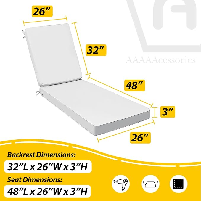 AAAAAcessories Outdoor Chaise Lounge Cushions, Fade-Resistant, Waterproof Patio - Image 5