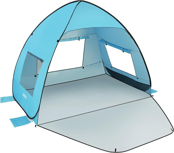 TOBTOS UPF 50+ Pop Up Beach Tent, Easy Set Up Beach Umbrella, Sun Shelter by TOBTOS