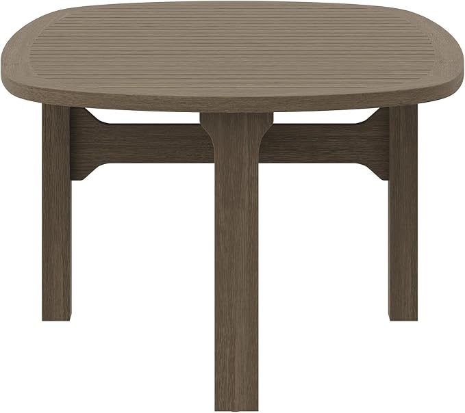Modway Saratoga Teak Outdoor Oval Coffee Table in Weathered Gray – Low Wood - Image 6
