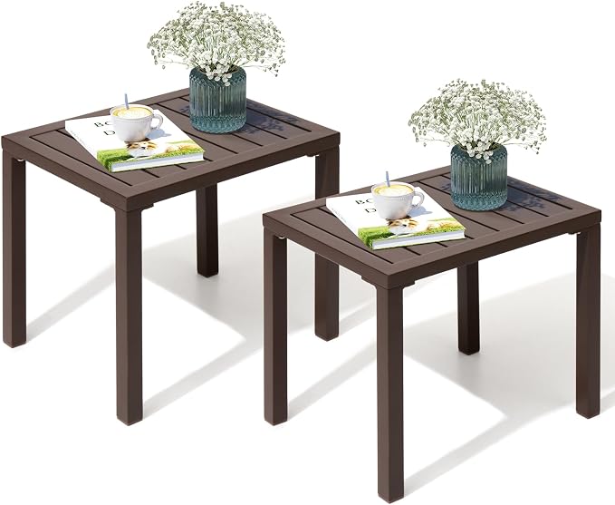 Crestlive Products Outdoor Side Table Set of 2, Aluminum Rectangular Side/End by CrestliveProducts